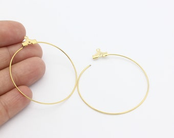 Aros de pendientes chapados en oro de 40 mm y 24 k, pendientes circulares, hallazgos de pendientes chapados en oro, alambre para orejas, aros grandes, fabricación de joyas, 6 piezas, CP-43