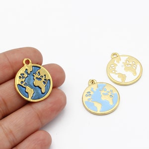 24k vergoldet Emaille World Traveller Schmuck, Earth Globe Anhänger, Weltkarte Charms, farbige Welt Medaillon, 21x25mm, 1Stk, AL-223