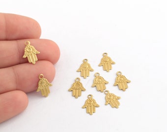 Raw Brass Hamsa Charm, Mini Hand Jewelry, Brass Tiny Hamsa Pendant, Fatima Hand Charms, Hand Bracelet,Hand Earring, 8x13mm, 25Pcs, RAW-279