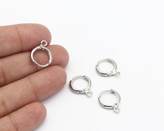 2 Pcs Rhodium Plated Leverback Earring Clasps, Ear Hooks, Round Leverback Earrings,  Leverback Findings, Earring Findings, 12mm, CP-104