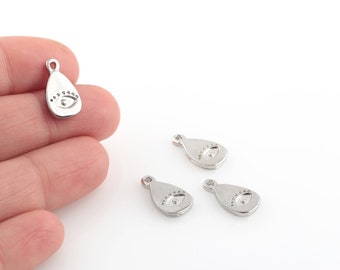 Rhodium Plated Drop Evil Eye Pendant, Drop Evil Eye Charms, Evil Eye Necklace, Tiny Evil Eye Jewelry, Rhodium Plated Findings, 1Pcs, SL-179
