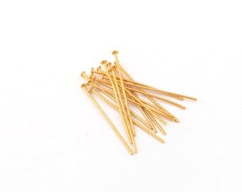 0.80x35mm 24k Gold Plated Flat Head Pins, Brass Eye Pins, Bead Needle, Head Pin, Gold Plated Flat End Pins, Jewelry Making, 12 Pcs, AL-39