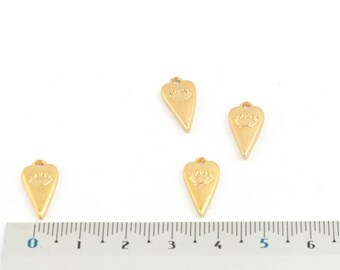 24k Shiny Gold Plated Heart Pendant, Evil Eye Pendant, Heart Charms, Evil Eye Necklace, Gold Plated Heart Jewelry, 8x17mm, 1Pcs,AL-482