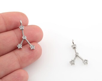 Rhodium Plated Zodiac Sign Charms, Cancer Sign Pendant, Astrology Charms, Horoscope Jewelry, CZ Zodiac Pendant, 14x24mm, 1Pcs, SL-251