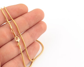 24k Gold Plated Snake Necklace Chain, Bar Necklace Chain, Finished Chain, Gold Plated Soldered Chain, 15-16-17-18-20-22-25 inç, AL-1123