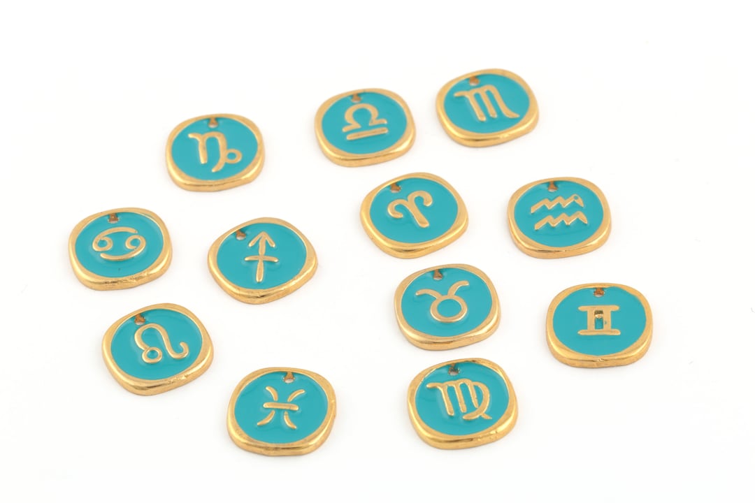 24k Gold Plated Zodiac Sign Charms, Zodiac Sign Pendant, Astrology ...