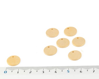 11mm 24k Gold Plated Circle Charms, 1 Hole Stamping Tag, Gold Plated Disc Jewelry, Coins Charms, Personalized Disc Charms, 10 Pcs,  AL-366