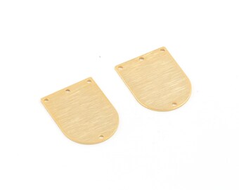 24k Gold Plated D Shaped Charms, Textured D Pendant, 4 Holes Earring Findings, Semi Circle Charm, Jewelry Supplies, 21x28mm, 1Pcs, AL-502