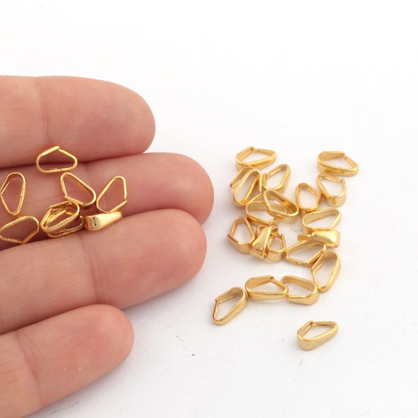 24 Shiny Gold Pinch Bails, Pendant Bail, Pendant Holder, Charm Pinch Bails, Natural Stone End Caps Findings, 7mm, 10 Pcs, AL-120