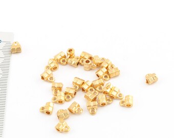 24k Shiny Gold Plated  Prism Beads, Hexagon Spacer Beads, Gold Plated Hexoganal Connector, Jewelry Making, 5x7mm, 12 Pcs, AL-88