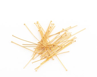 0.60x40mm 24k Gold Plated Flat Head Pins, Brass Eye Pins, Bead Needle, Head Pin, Gold Plated Flat End Pins, Jewelry Making, 12 Pcs, AL-53