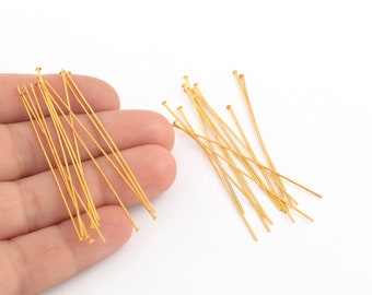 0.60x50mm 24k Gold Plated Flat Head Pins, Brass Eye Pins, Bead Needle, Head Pin, Gold Plated Flat End Pins, Jewelry Making, 12Pcs, AL-55
