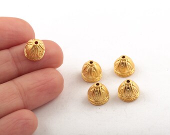 9mm Matt Gold Plated Round End Cap, Matt Gold Plated Tassel Cone Cap, Rustic End Cap, Jewelry End Cap Jewelry Making,  2Pcs, MT-115