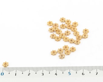 Perles de fleurs plaquées or brillant de 5 mm 24 carats, perles d’espacement minuscules, perles de séparateur İmpeller, perles rondelles plaquées or, fabrication de bijoux, 25 pcs, AL-96