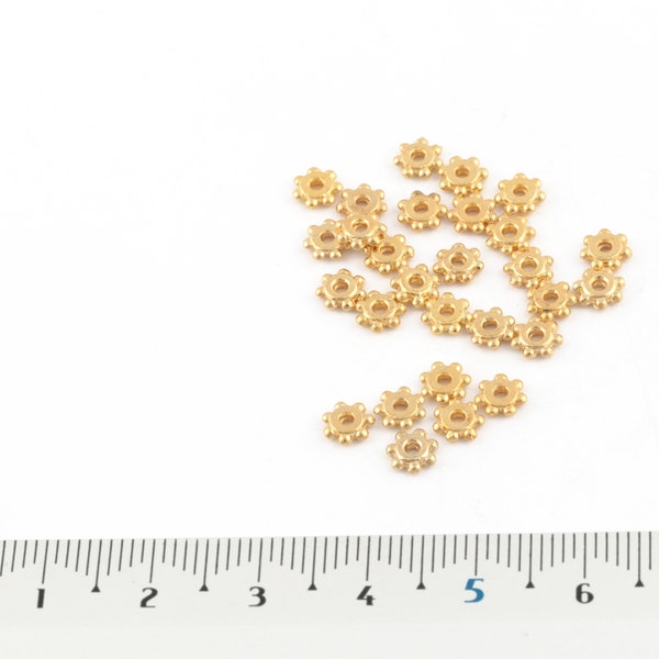 5mm 24k Shiny Gold Plated Flower Beads, Tiny Spacer Beads, İmpeller Separator Beads, Gold Plated Rondelle Beads, Jewelry Making,25 Pcs,AL-96