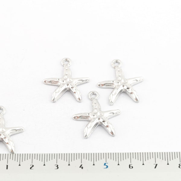 Rhodium Plated Starfish Charm, Sea Star Pendant, Sea Star Earrings, Starfish Jewelry, Sea Star Necklace, Jewelry Making, 20x23mm, 1Pcs,SL-17