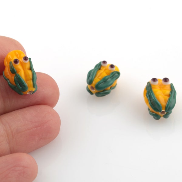 Hand Made Murano Glass Corn Beads, Murano Corn Beads, Glass Corn Figure Beads, Corncob Bracelet Beads, 11x16mm, 1 Pcs, MR-21