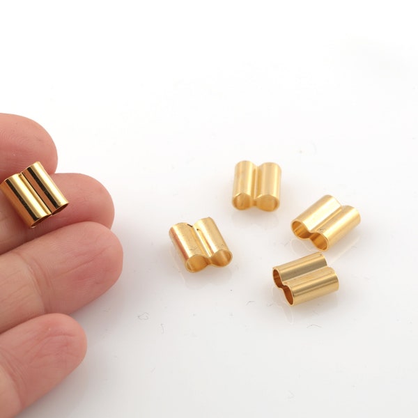 24k Gold Plated Tube Beads, Double Channel Pipe Connector, Bracelet Tube Beads, Gold Plated Necklace Tubes Beads, 4x10mm, 4 Pcs, AL-1029