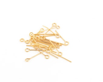 0.80x20mm 24k Gold Plated Eye Pins, Brass Eye Pins, Head Pin, Gold Plated Supplier, Jewelry Making, 12 Pcs,  AL-58