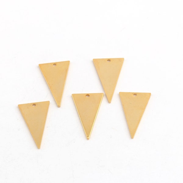 Charmes triangle plaqués or brillant 24k, bijoux triangle, collier triangle, boucles d’oreilles triangle, pendentif triangle, 13x22mm, 4Pcs, AL-177