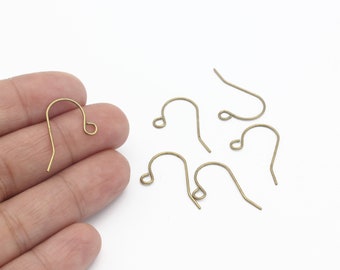 20 piezas de alambre de oreja de latón crudo, ganchos para las orejas, alambres para las orejas de anzuelo de pescado, alambre para las orejas de latón, ganchos para pendientes, hallazgos de sujetadores, hallazgos de pendientes, 13x22 mm, CP-69