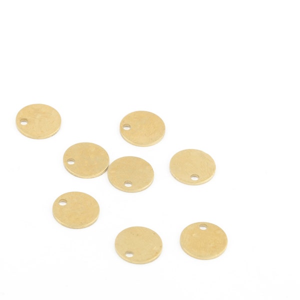 10mm Raw Brass Hammered Disc Charms, 1 Hole Stamping Disc Jewelry, Flat Disc Charm, Stamped Disc, Raw Brass Round Jewelry, 10 Pcs, RAW-171