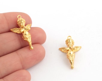 24k Gold Plated Baby Angel Charm, Angel Pendant, Gold Plated Angel Necklace, Cherub Charms, Angel Charm, Angel Jewelry, 17x27mm, 1Pcs,AL-771