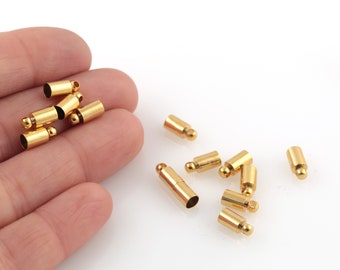 24k Shiny Gold Plated İnner Size 3.5mm End Cap, Huge End Caps, Solid Brass End Cap, Gold Plated End Cap, Connector, 4x9mm, 10 Pcs, AL-957