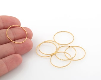 Anillo moleteado chapado en oro de 24 k de 20 mm, conector circular, aros chapados en oro, dijes redondos, anillo plano cerrado, anillos de unión, 6 piezas, AL-1003