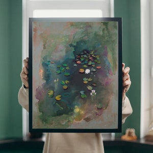 Lilypad, lilypad painting, pond painting, pond aesthetic, abstract landscape, lotus, lotus painting, water lilies, water lily painting