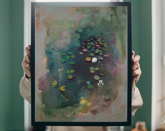 Lilypad, lilypad painting, pond painting, pond aesthetic, abstract landscape, lotus, lotus painting, water lilies, water lily painting