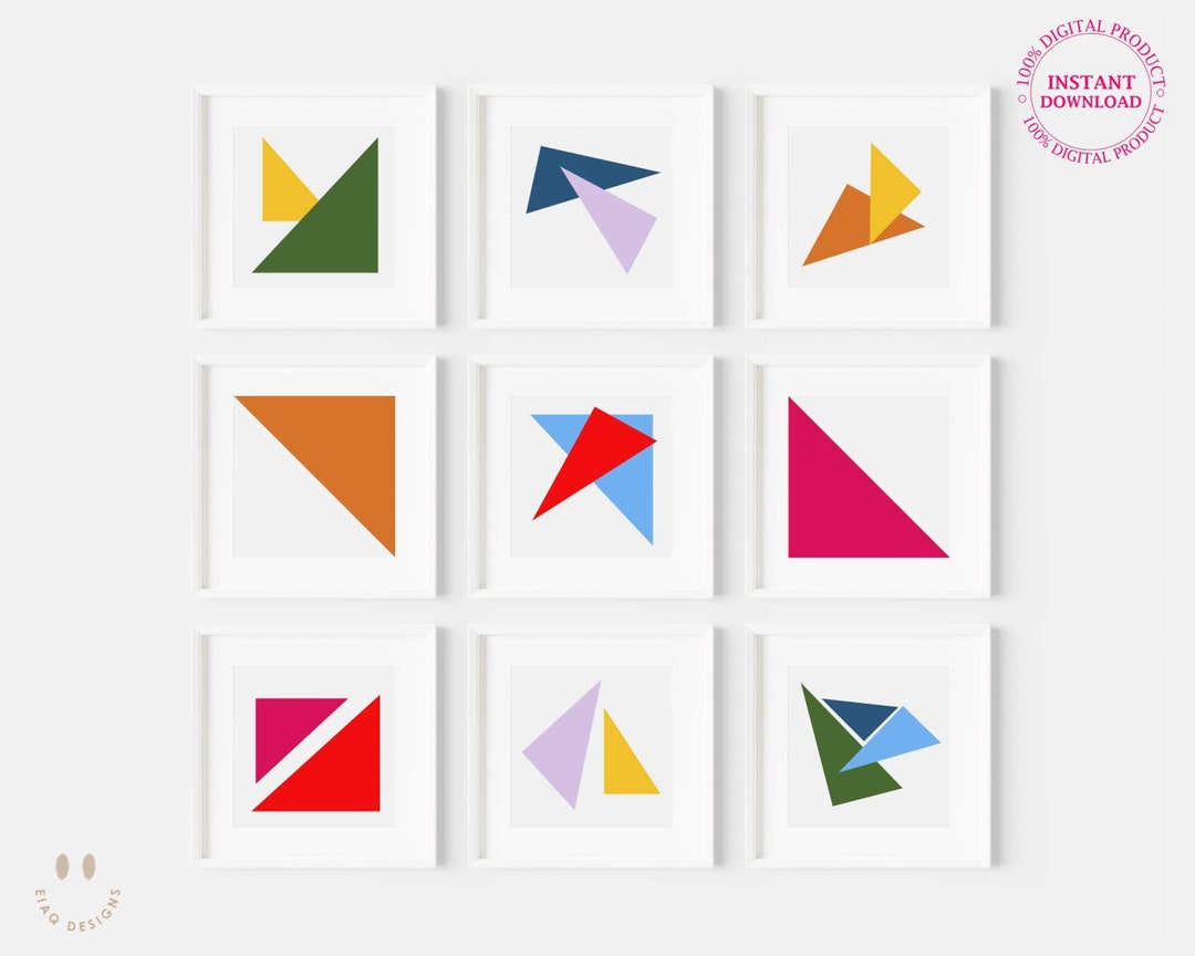 Mixed Triangles Wall Decor Set Digital Printable Art Set of Nine Square ...
