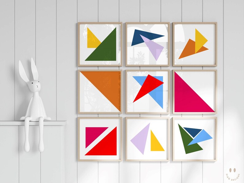 Assorted Triangles Mixed Triangles Wall Decor Set Digital Printable Art Set of Nine Square ...