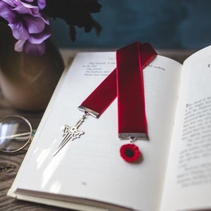Dark Red Velvet Poppy Bookmark, From Blood and Ash Inspired