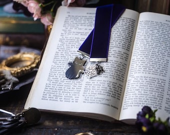 Bat Cat: Velvet Ribbon Bookmark, Spooky Season Bookmark, Halloween Reader Gift