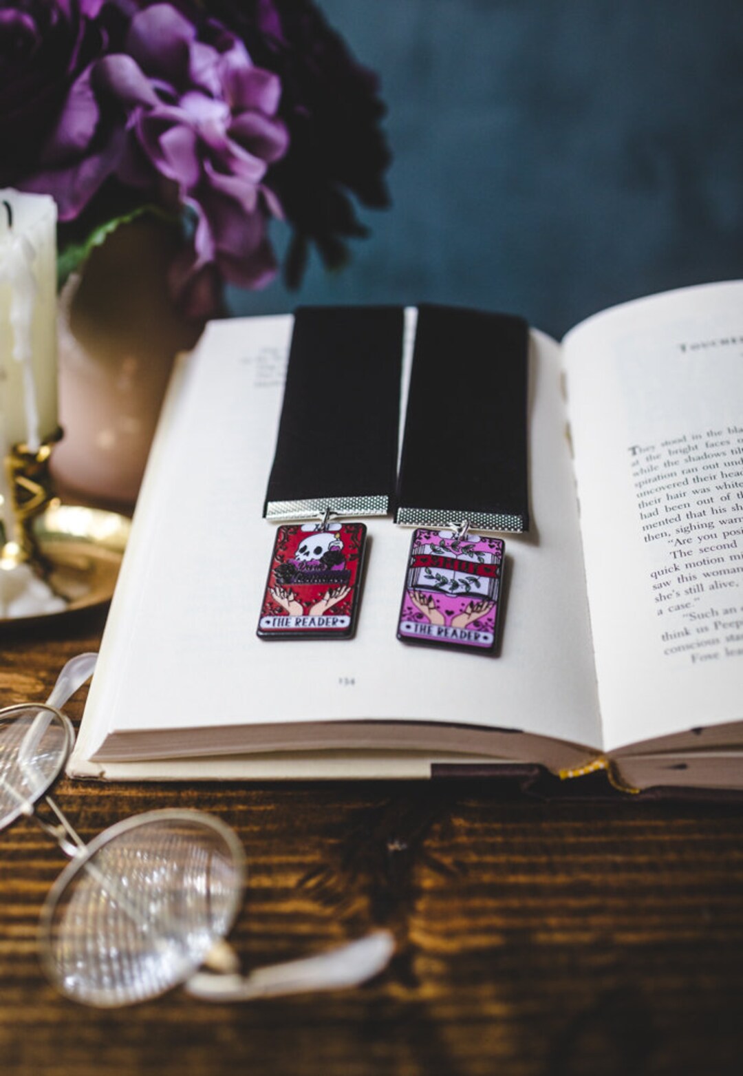 The Reader Tarot Card Bookmark: Black Velvet Ribbon, Silver Book Charm ...