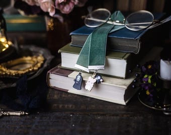 Spirited Away Inspired Bookmark: Dusty Green Velvet Ribbon with Charms