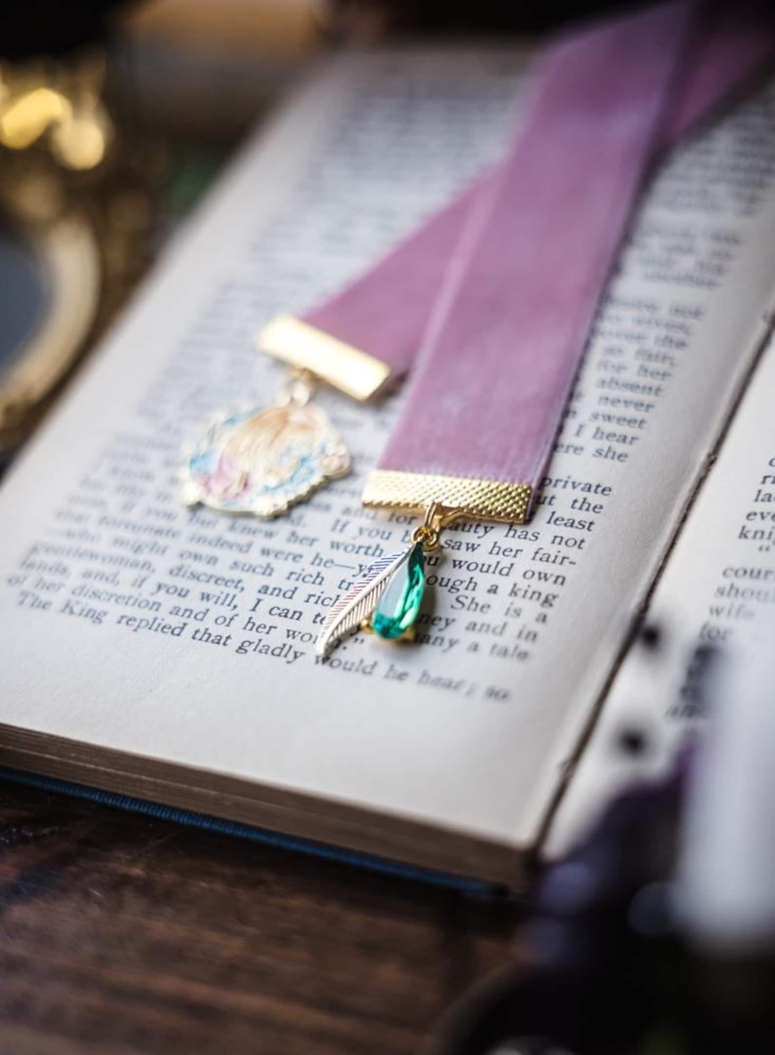 Howl's Moving Castle Bookmark: Dusty Pink Velvet Ribbon With Charms - Etsy