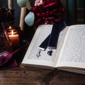 Fated Mates Bookmark: Dark Blue Velvet Ribbon with Blue Goldstone Moon