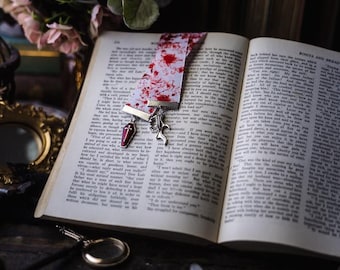 Horror/Vampire Splatter Grosgrain Ribbon Bookmark: Horror Booklover Gift