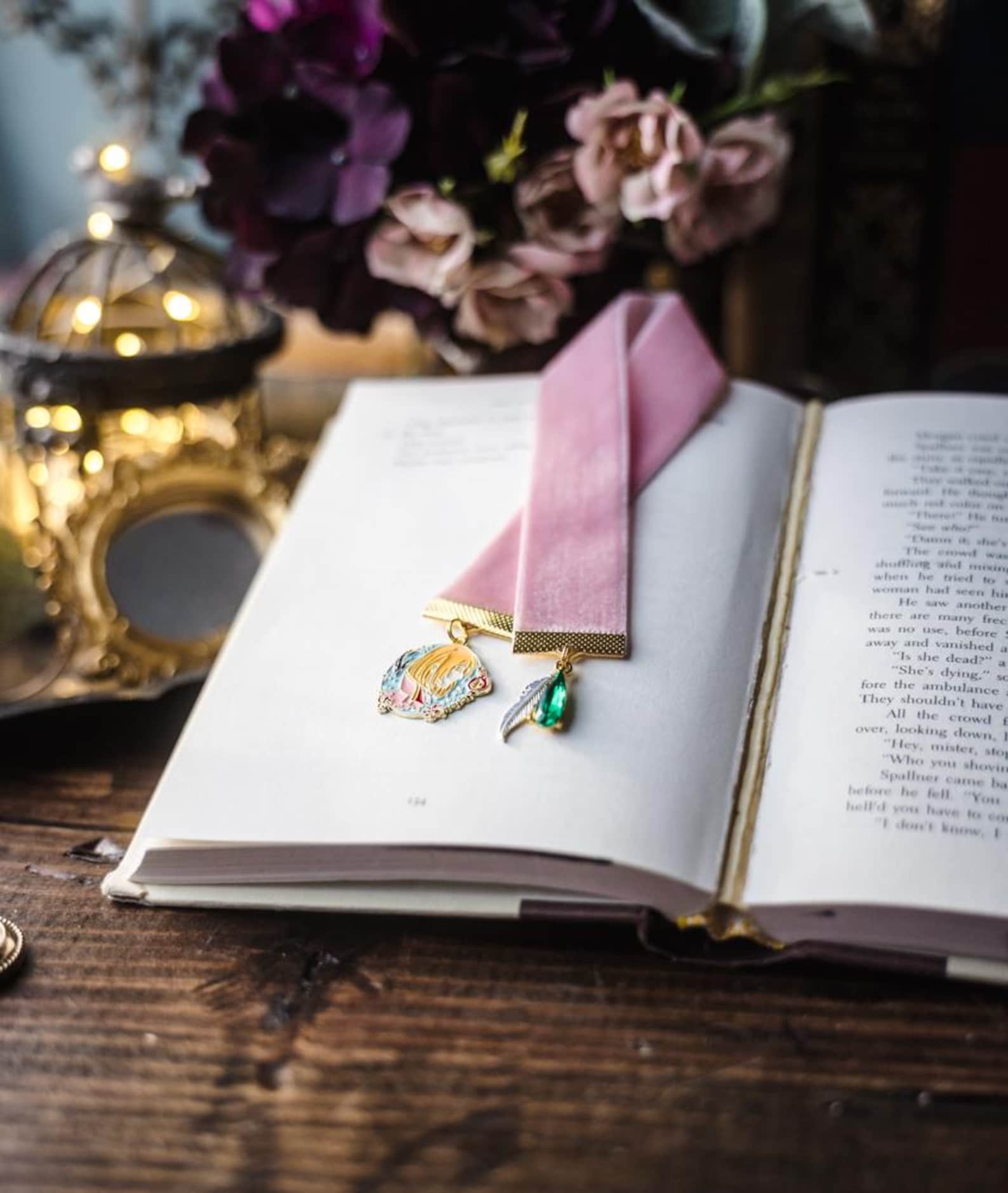 Howl's Moving Castle Bookmark: Dusty Pink Velvet Ribbon With Charms - Etsy