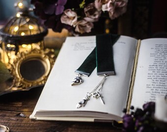 Dark Academia Inspired Bookmark, Dark Green Velvet Ribbon Bookmark, Dark Academia, Bookish Merch, Book Accessory,Reader Gift, Bookish Merch