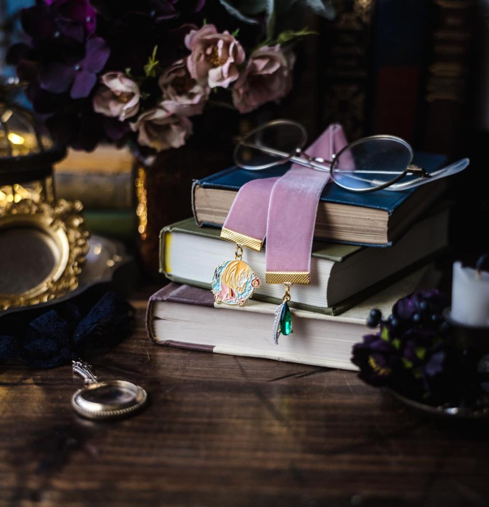 Howl's Moving Castle Bookmark: Dusty Pink Velvet Ribbon With Charms - Etsy