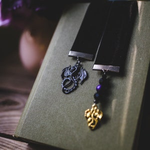 Tairn and Andarna, Black Velvet Ribbon Bookmark, Bookish Gift, Booklover Gift, Velvet Bookmark, Charmed Bookmark, Fourth Wing, Dragons image 10