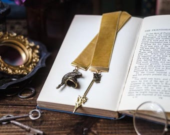 Athena Bookmark: Gold Velvet Ribbon, Greek Mythology Book Accessory