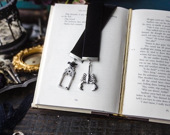 Anathema Inspired Black Velvet Ribbon Bookmark, Crow and Scorpion Charmed Bookmark