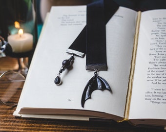 Night Court Velvet Ribbon Bookmark, Bat Wing Charm, Bookish Merch