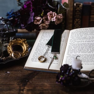 Ring Fantasy inspired  Bookmark, Dark Green Velvet Ribbon Bookmark, Fantasy Bookmark, Bookish Merch, Book Accessory, Booklover Gift