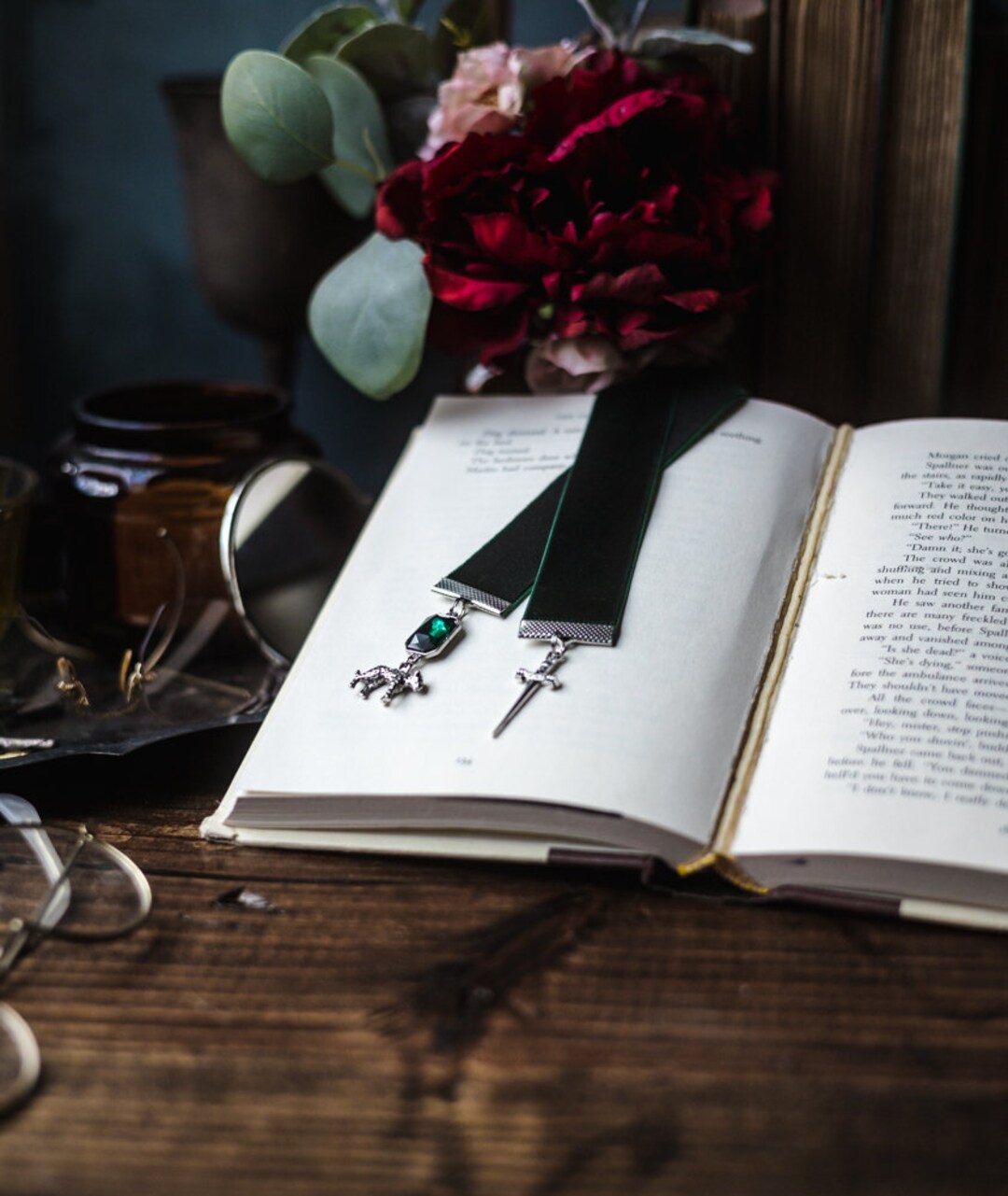 Lysandra, Dark Green Velvet Ribbon Bookmark, Bookish Gift,booklover ...