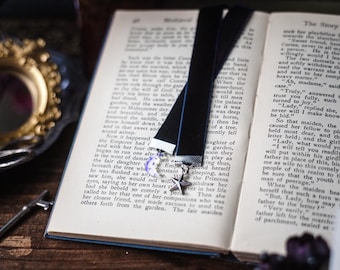 Celestial Velvet Ribbon Bookmark: Moon & Star Charms